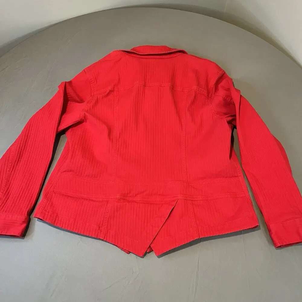 Coldwater Creek Denim Jacket Red Ribbed Women's 16 Button Front Stretch Western - Picture 5 of 10